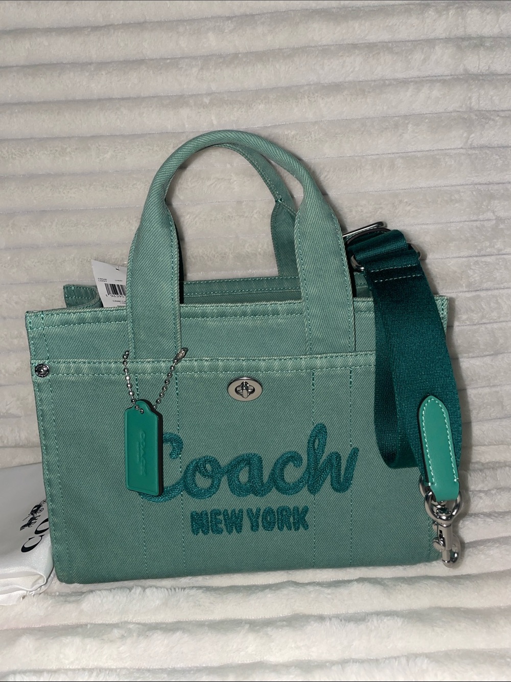 NWT Coach Denim Cargo Tote 26 in Light Ivy